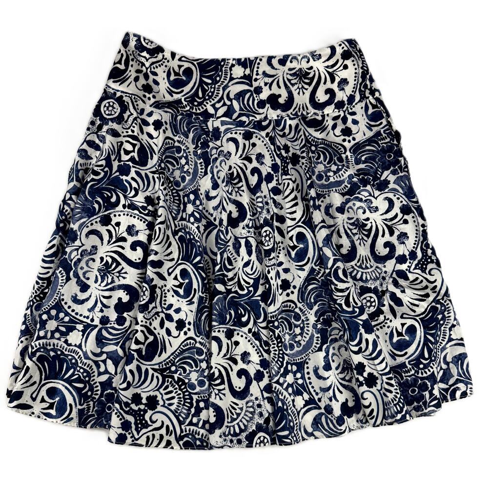 Lauren Ralph Lauren Batik Paisley Blue White Skirt Size 8